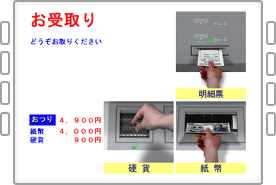 ご利用明細票と現金をお取りください。